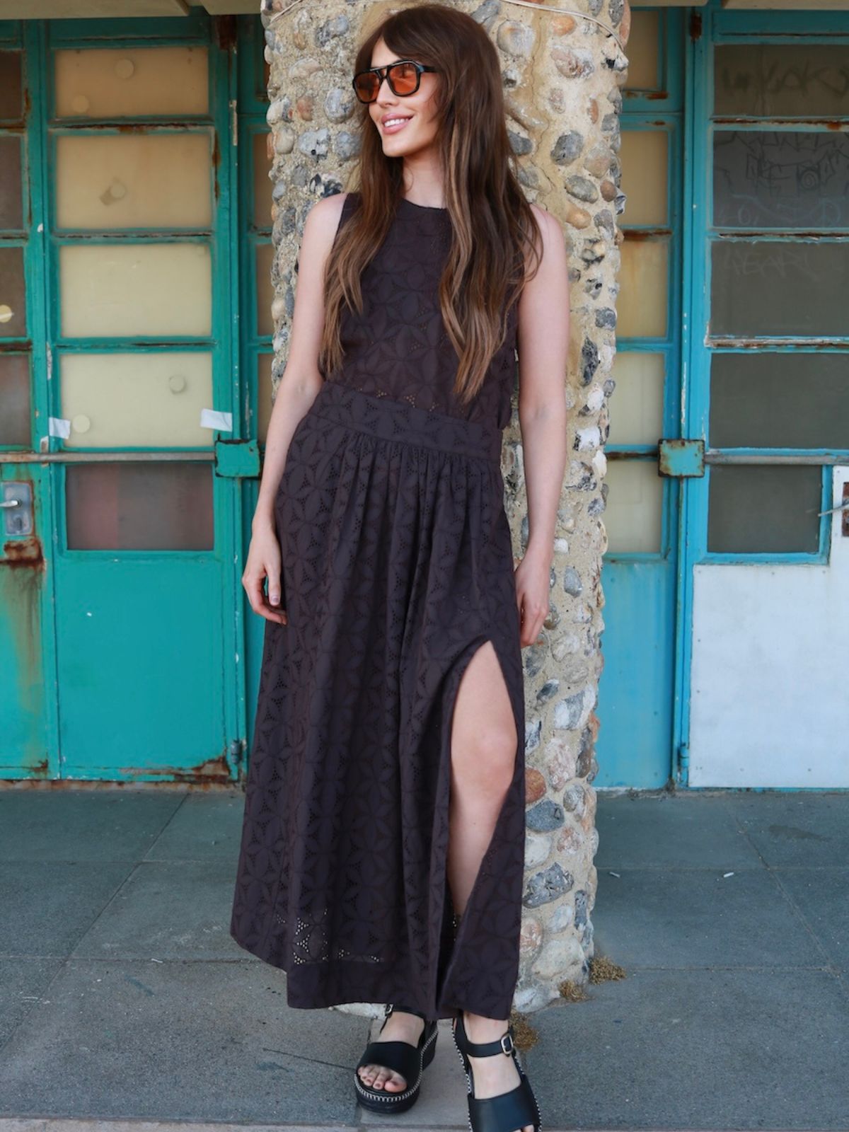 Nancy Broderie Full Skirt Dark Liquorice Brown