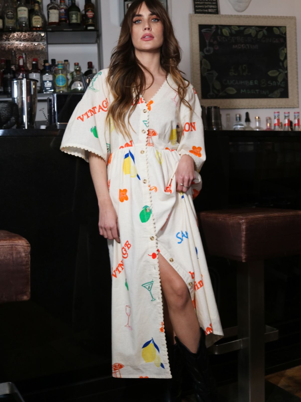 Collette Button Front Midi Dress Drinky Print