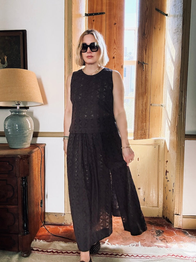 Nancy Broderie Full Skirt Dark Liquorice Brown