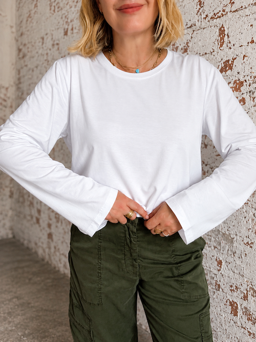 Premium Organic Cotton-Modal Relaxed White Long Sleeve T-Shirt