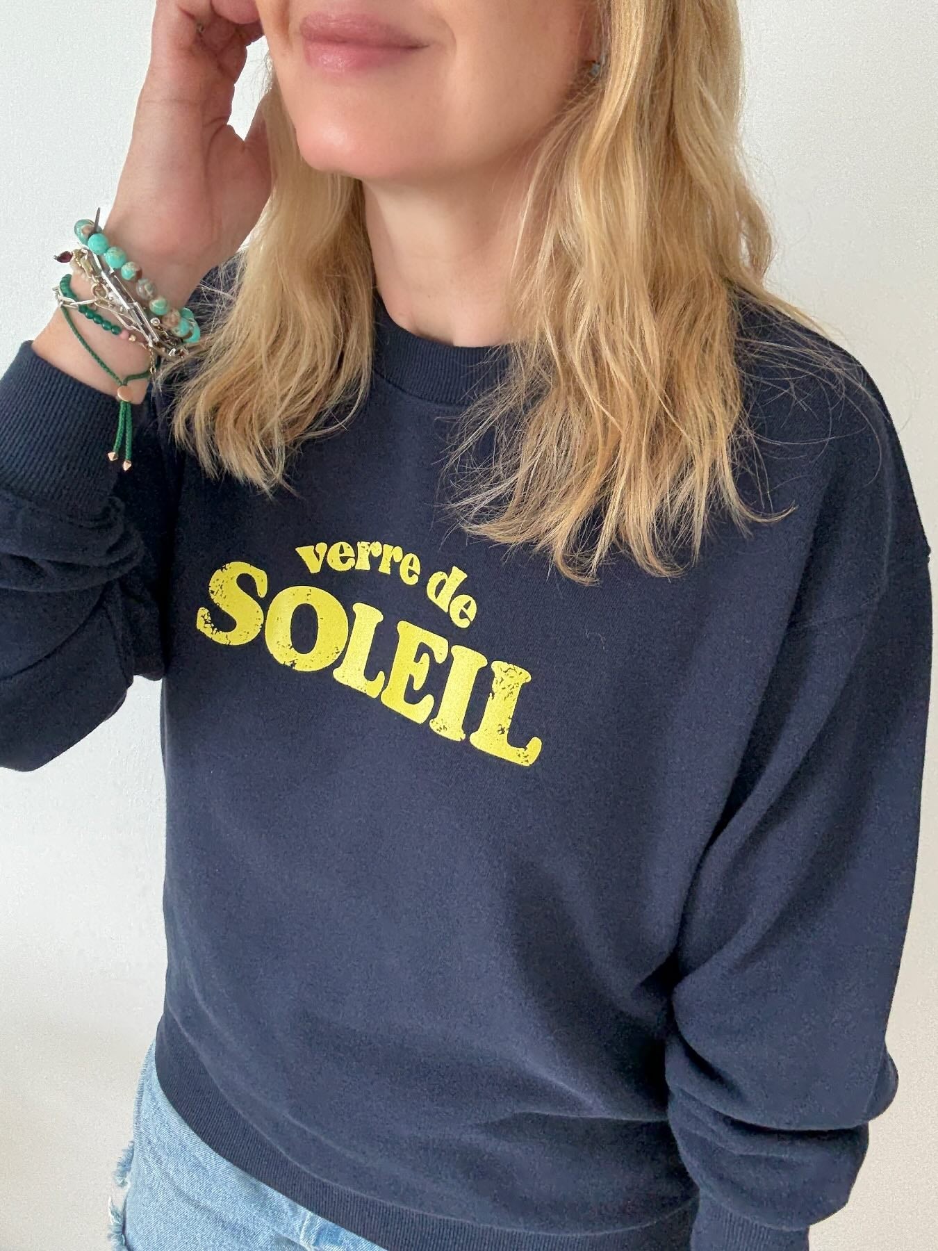 Verre De Soleil Navy Yellow Slogan Sweatshirt