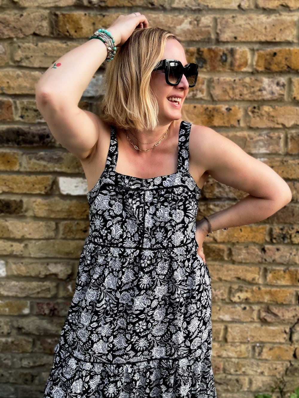 Laurel Black Block Print Organic Cotton Maxi Dress