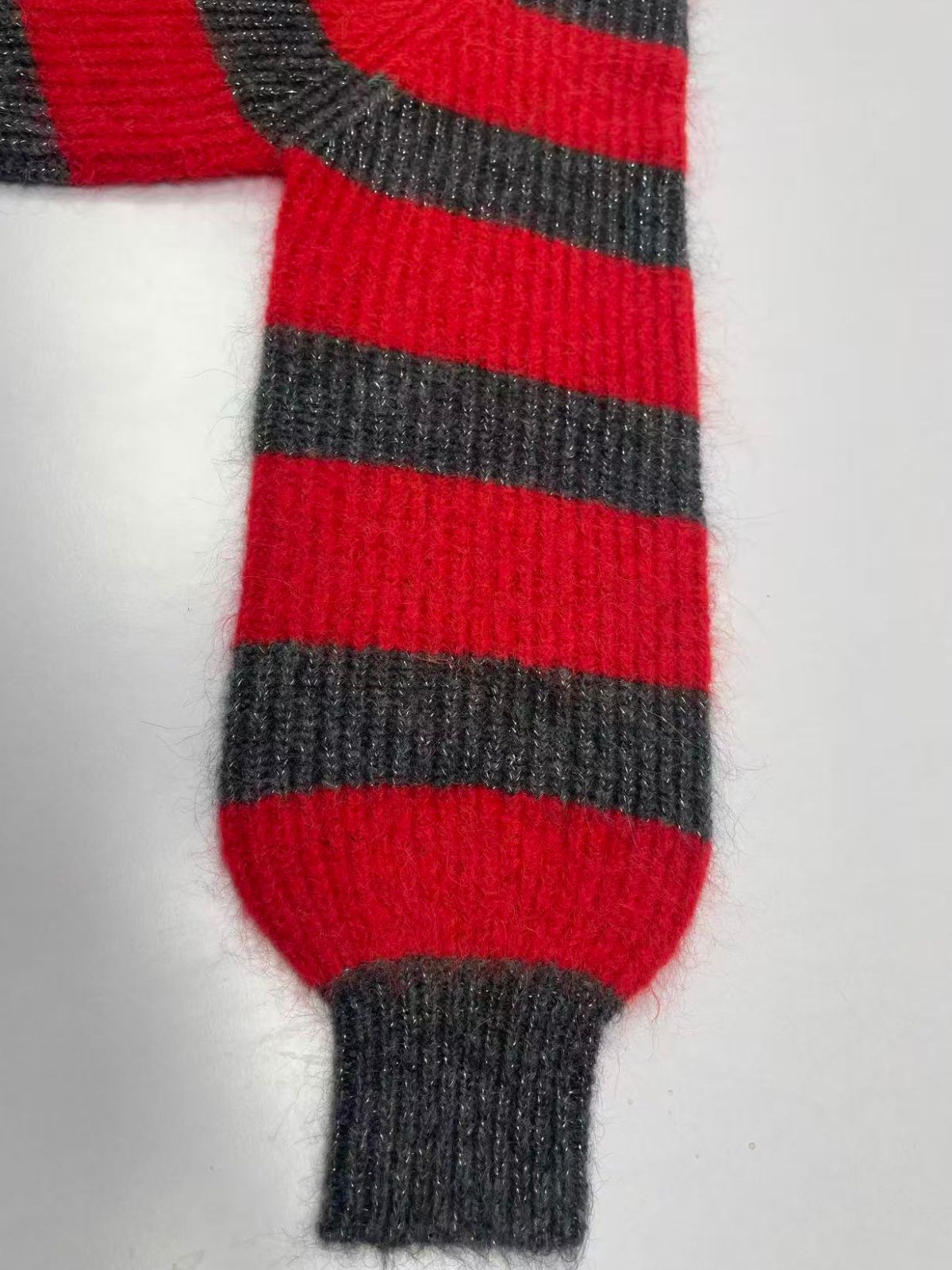 Joni Wide Stripe Wool Cardigan Red Charcoal