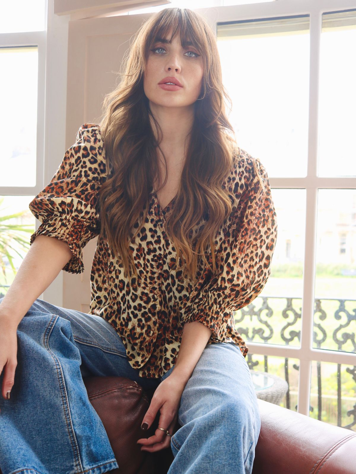 Penny Leopard Print Pleated Cuff Blouse