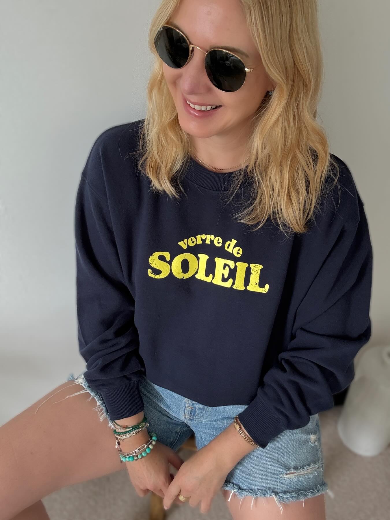 Verre De Soleil Navy Yellow Slogan Sweatshirt