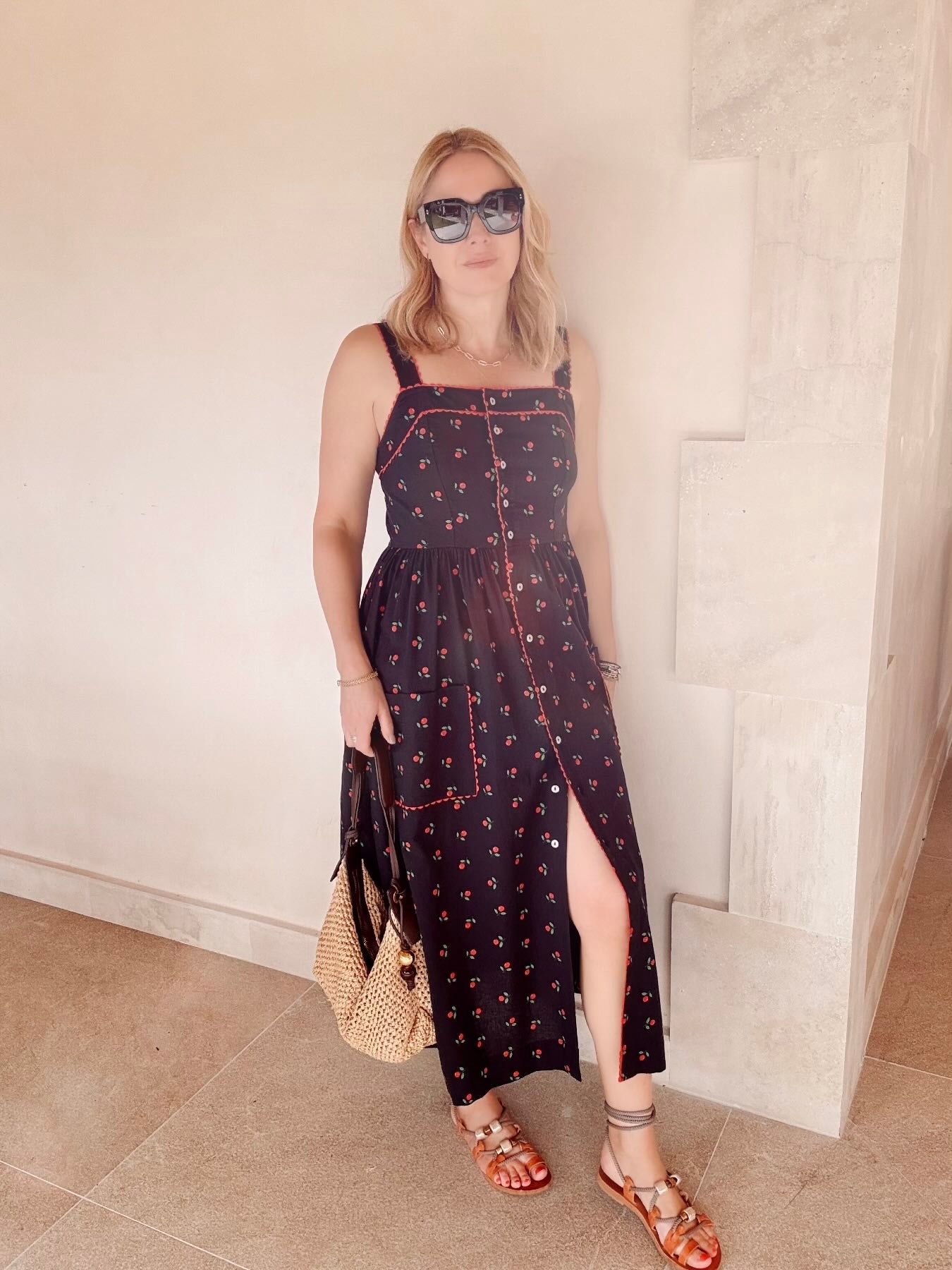 Willow Button Front Patch Pocket Midi Dress Black Cherry