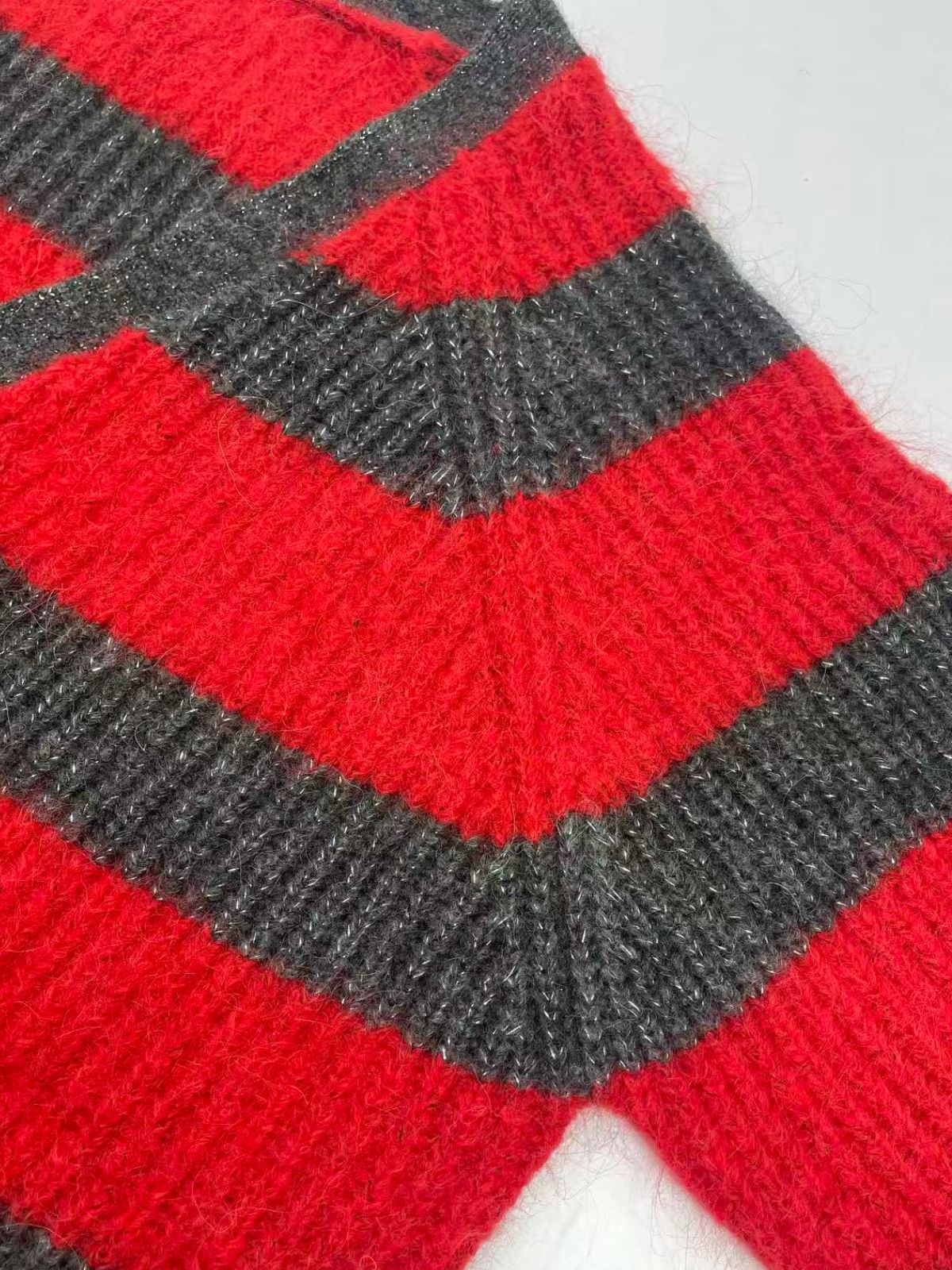 Joni Wide Stripe Wool Cardigan Red Charcoal