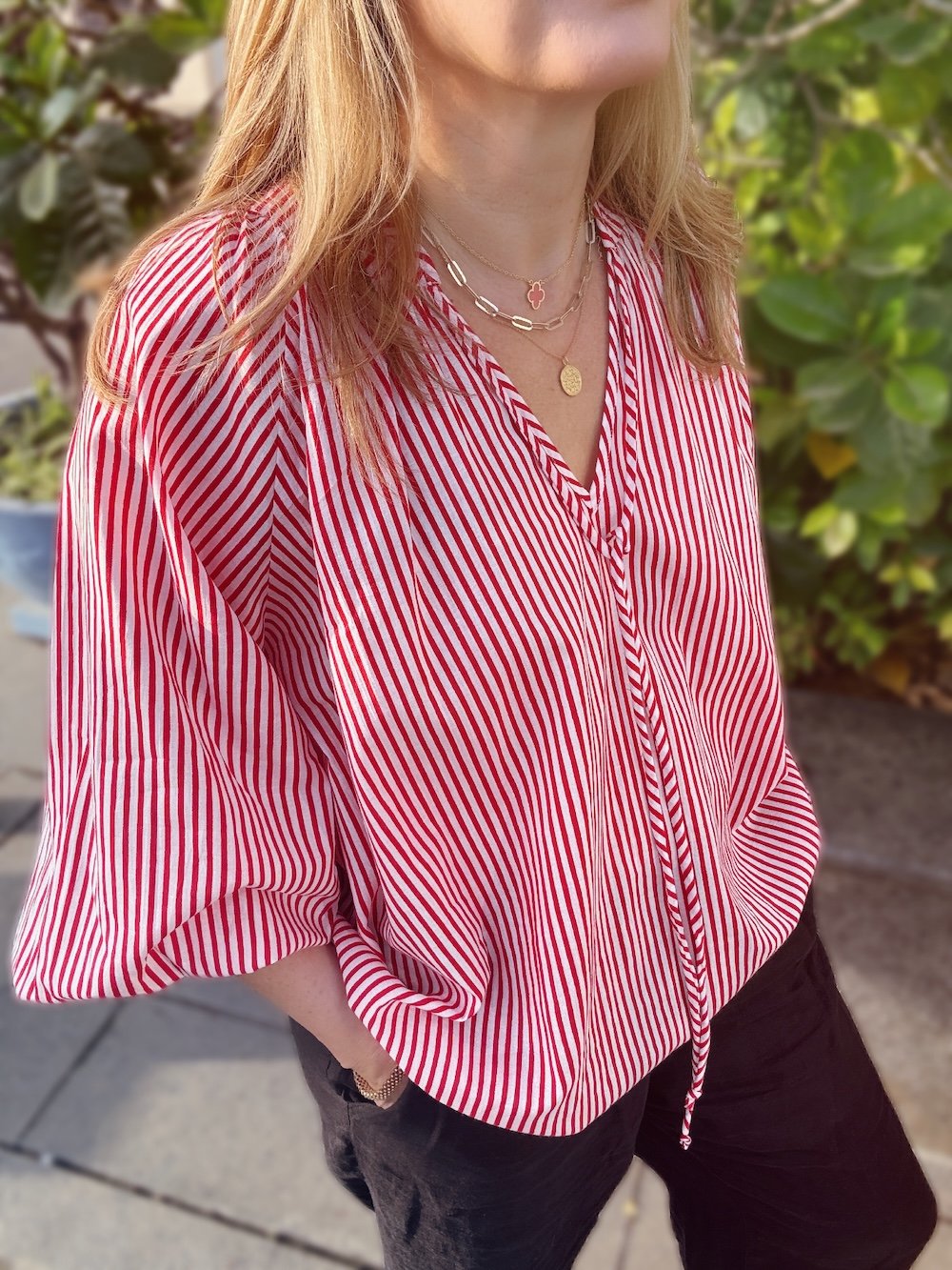 Emily stripe poet blouse red | fwp by rae blouse