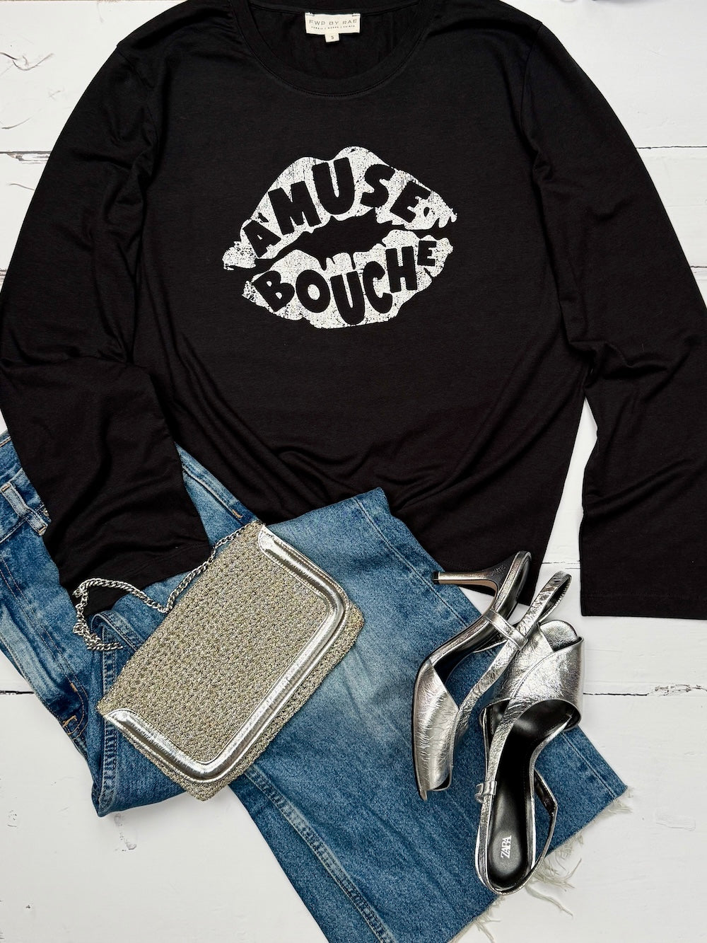Amuse Bouche Lips Long Sleeve T-Shirt Black Silver