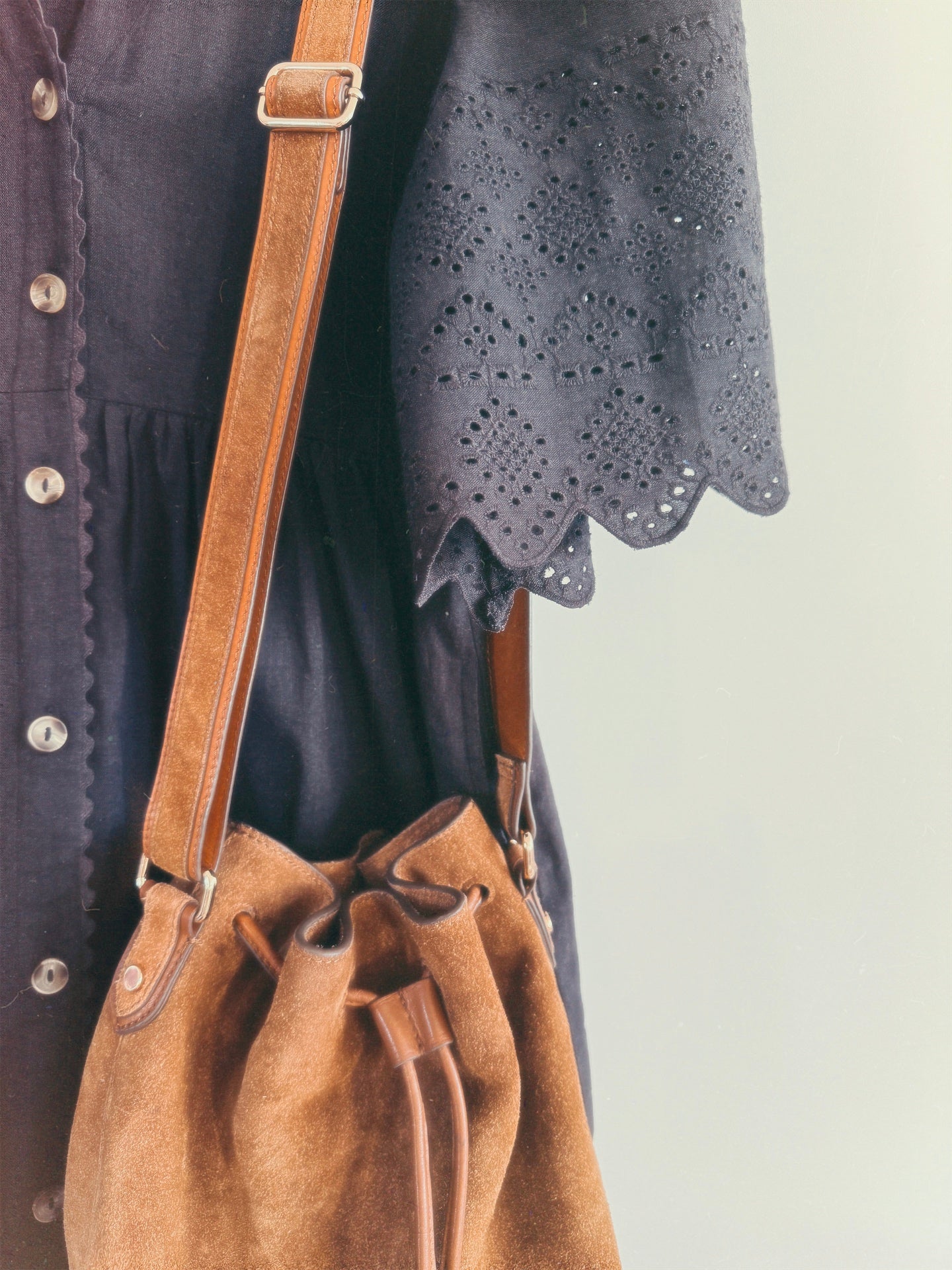 Ava Button Front Dress Lace Cut Sleeves Deep Chocolate Brown