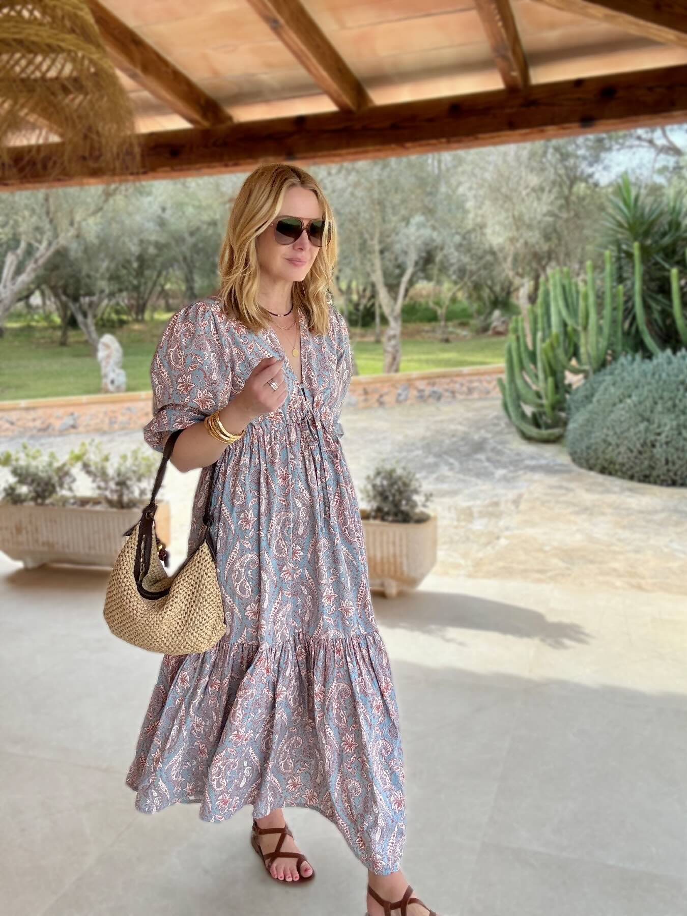 Vanessa Long Tiered Dress Floral orange