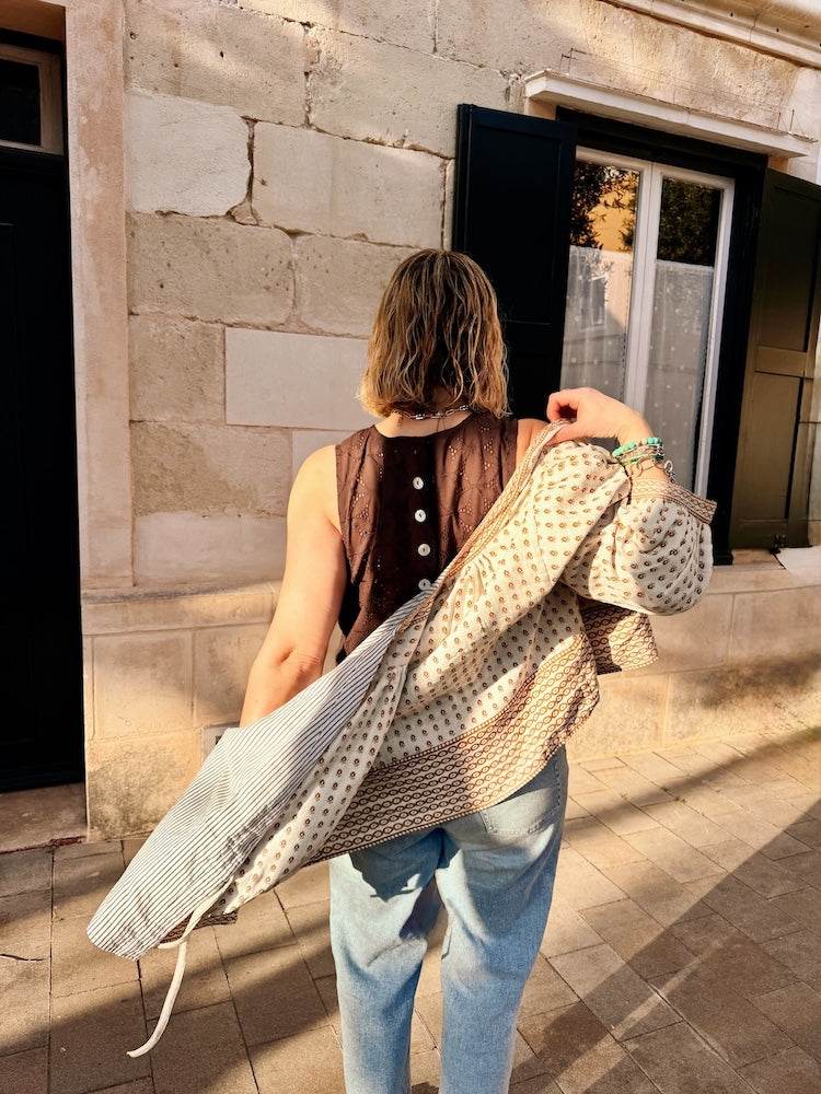 Nancy Broderie Shell Top Dark Liquorice Brown