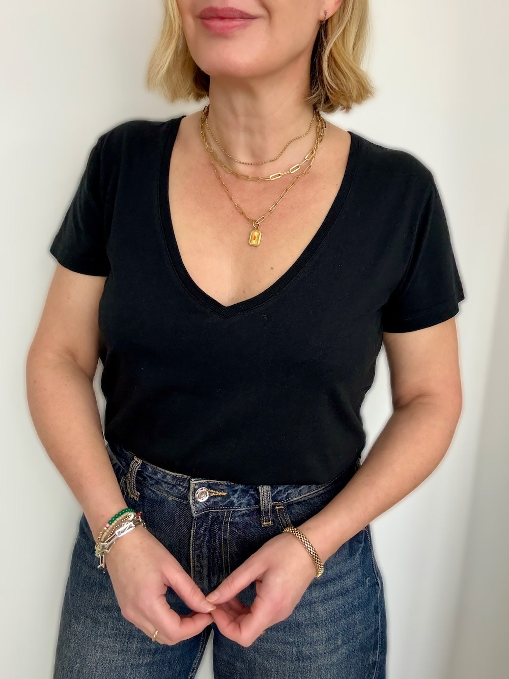 Cindy Deep V Neck Soft Bamboo T-Shirt Black