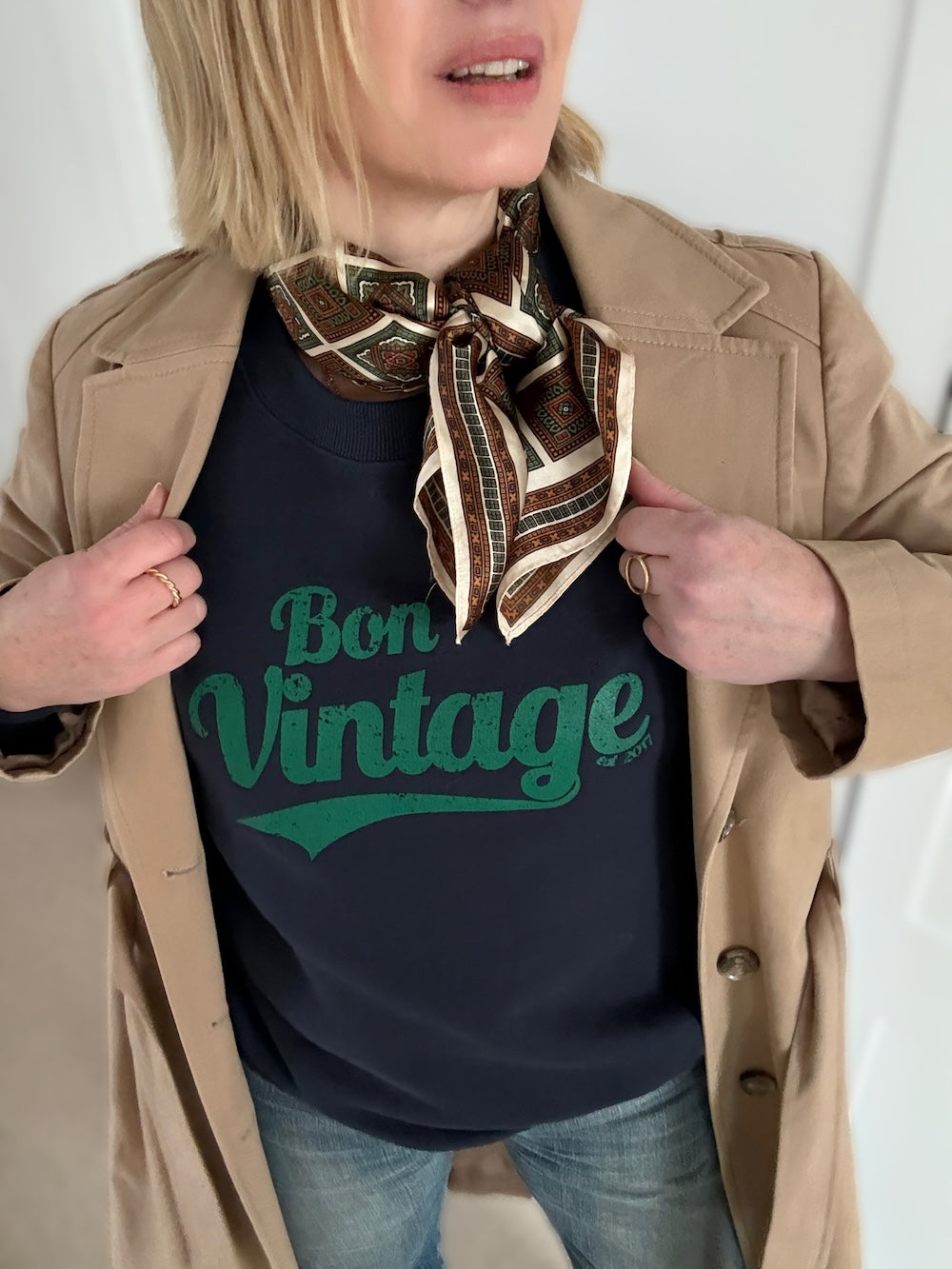 Bon Vintage Retro Sweatshirt Deep Navy and Green