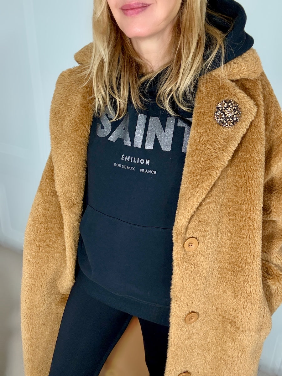 Saint Oversized Black Hoodie Black Glitter