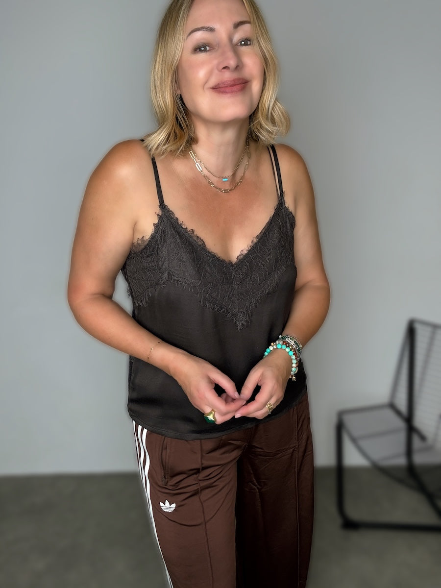Dark brown lace silk style camisole