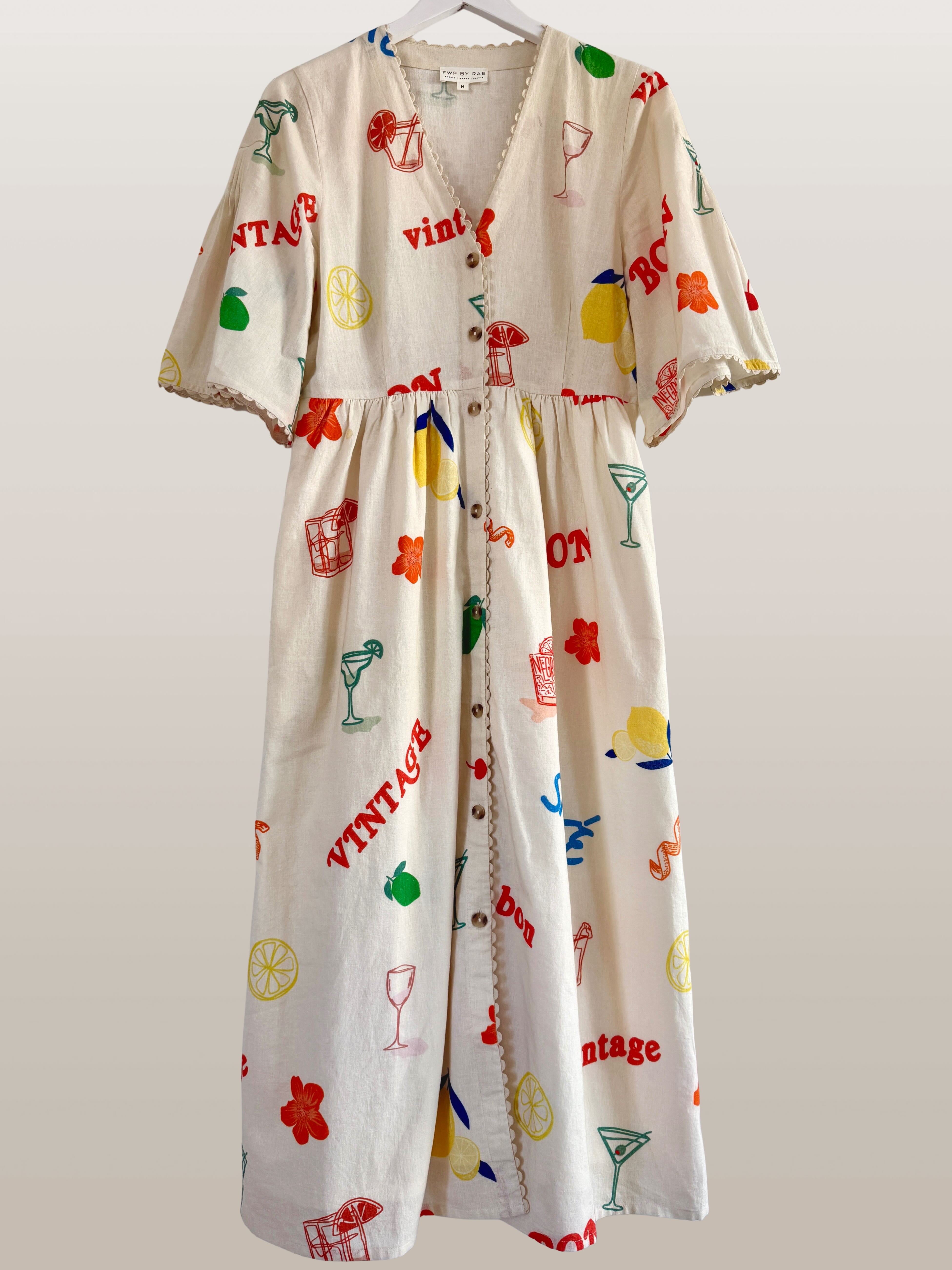 Collette Button Front Midi Dress Drinky Print