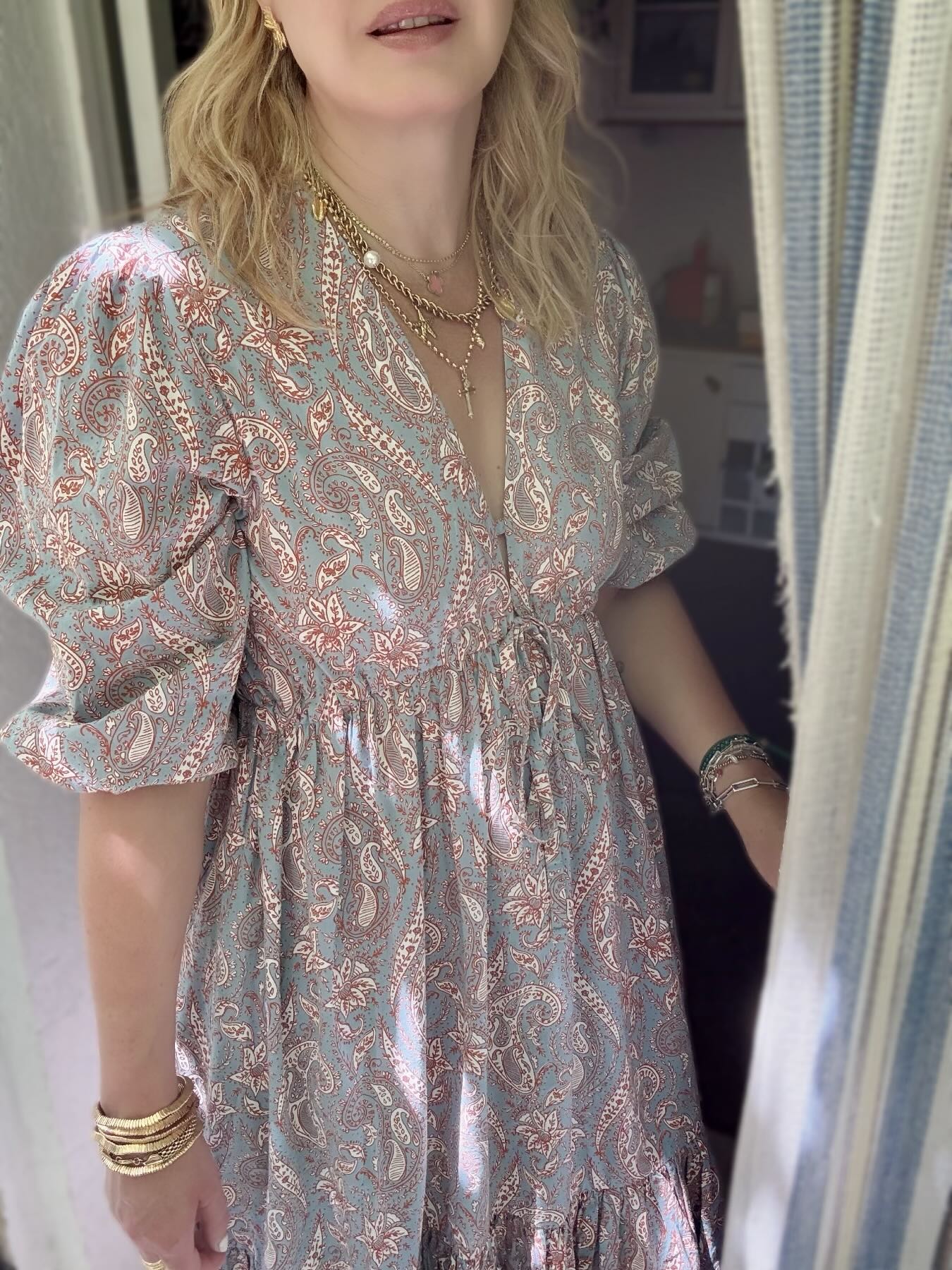 Vanessa Long Tiered Dress Floral orange