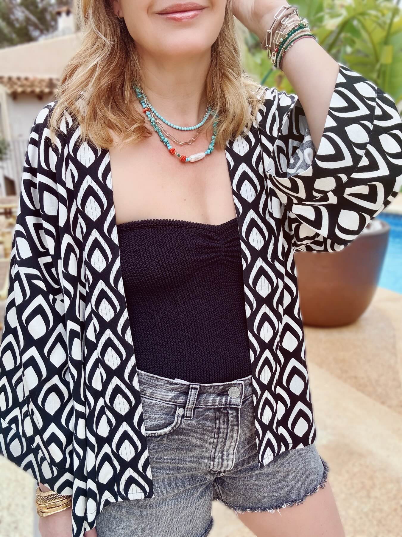 Abi Kimono Geo Print Black White