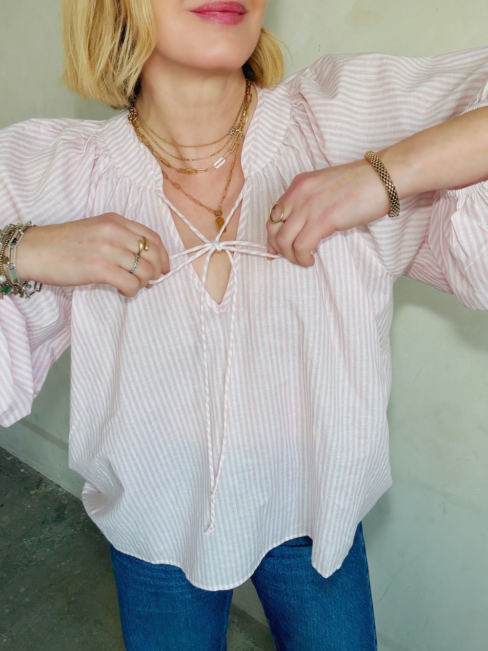 Emily Poet Blouse Soft Pink Stripe