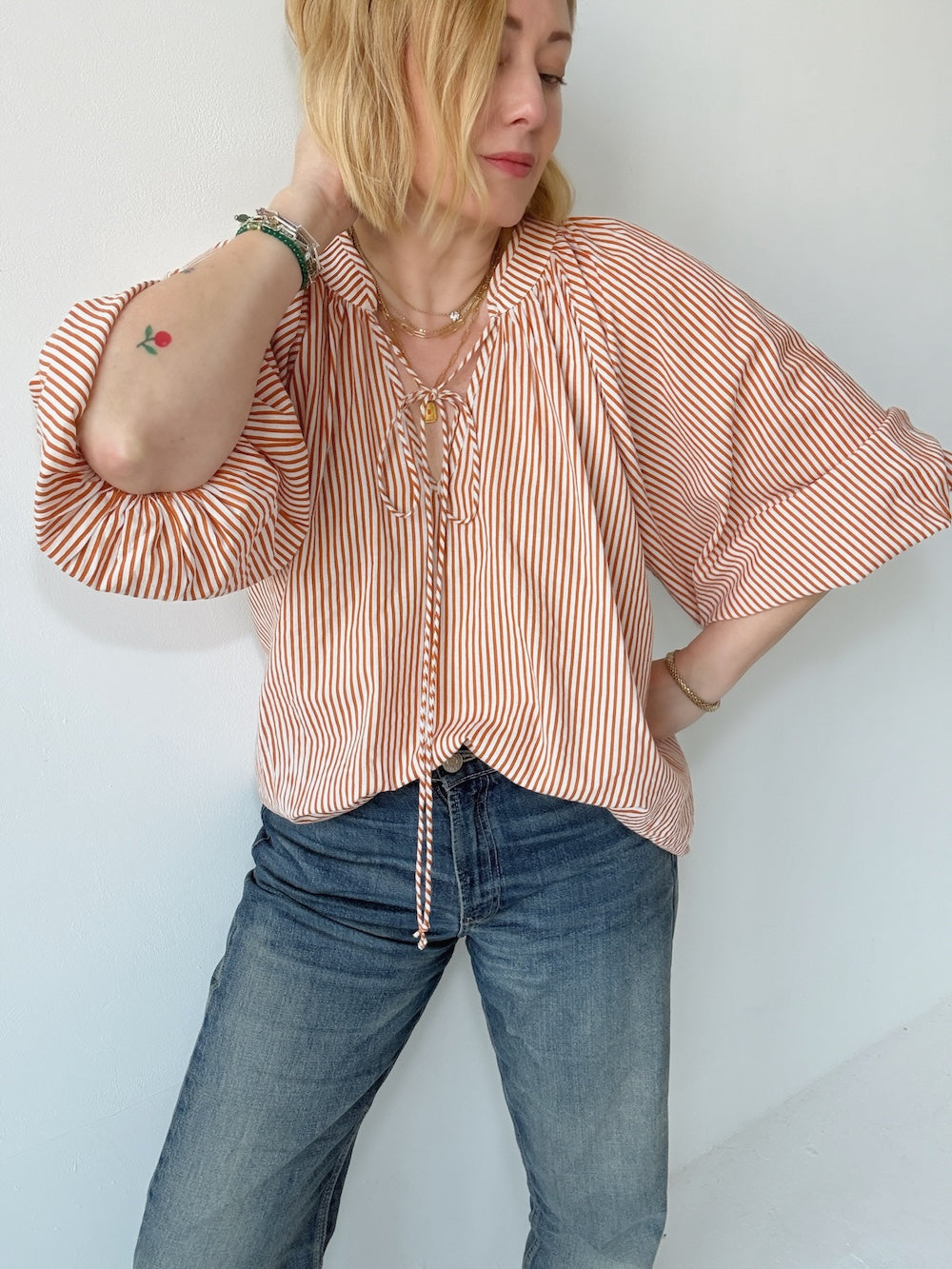 Emily Poet Blouse Butterscotch Orange Candy Stripe