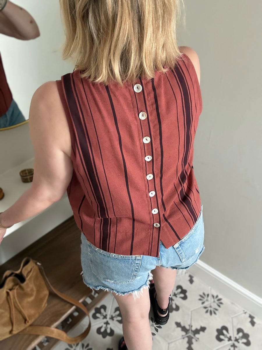 Imogen Shell Top Russet Brown Stripe