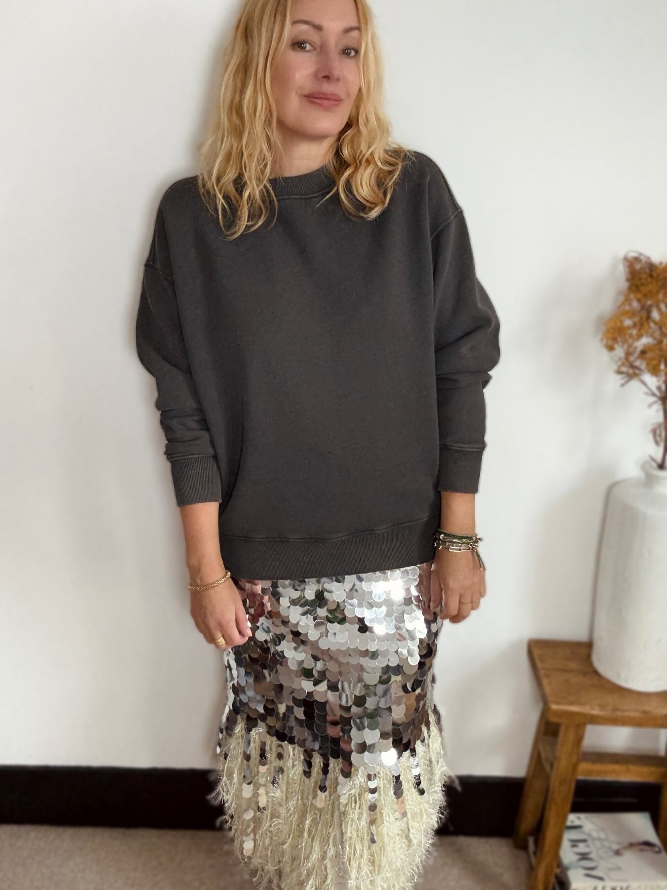 Frankie Washed Oversized Brushed Cotton Sweatshirt Anthracite