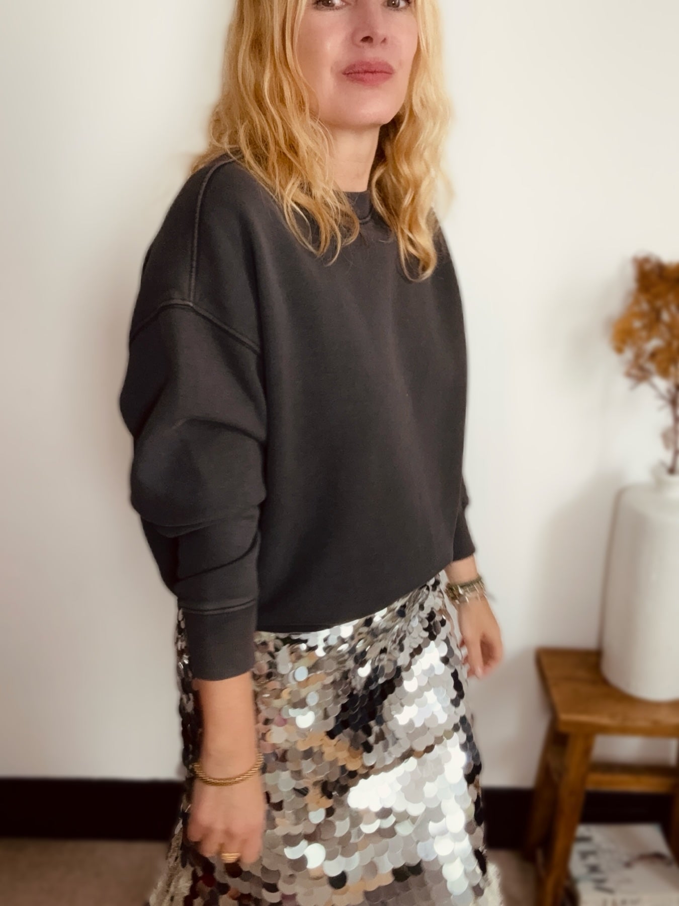Frankie Washed Oversized Brushed Cotton Sweatshirt Anthracite