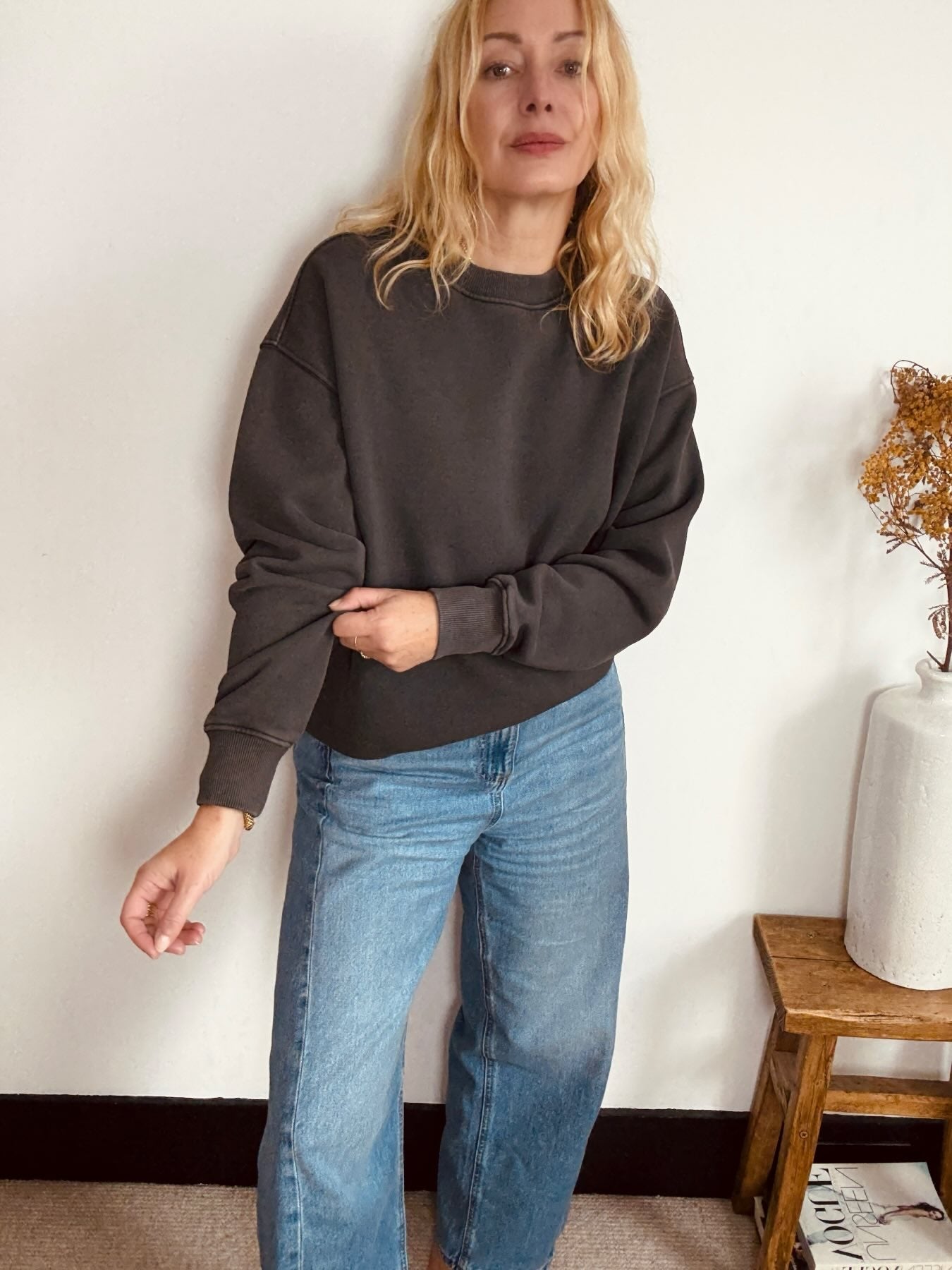 Frankie Washed Oversized Brushed Cotton Sweatshirt Anthracite