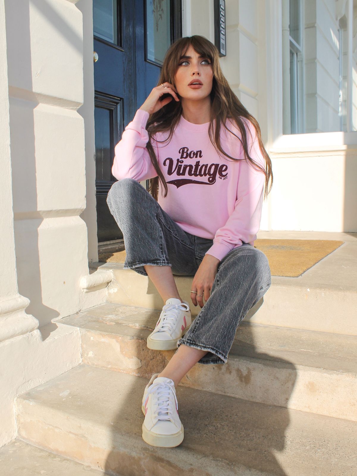 Bon Vintage Retro Sweatshirt Pink Burgundy