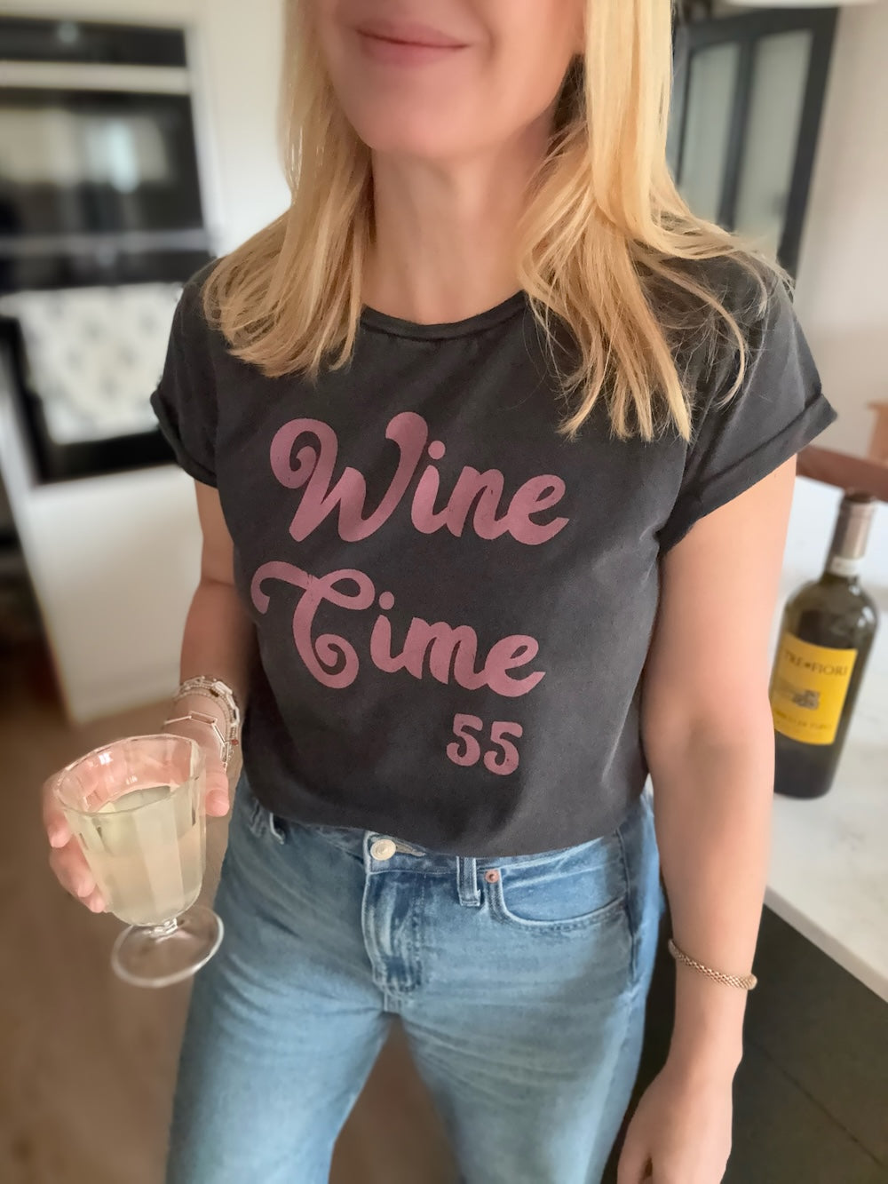 Wine Time 55 T-Shirt Stone Wash Black Dusty Rose