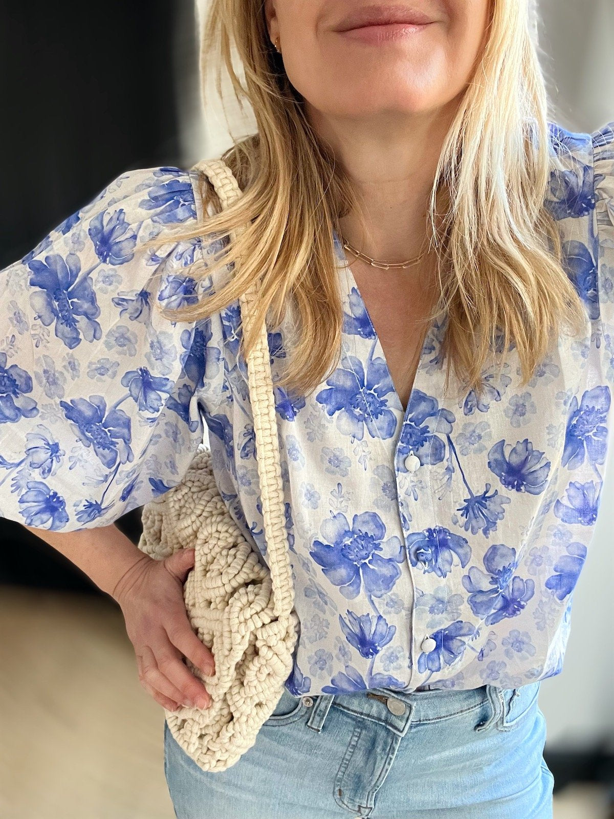 Betty blue watercolour floral puff sleeve blouse | fwp by rae