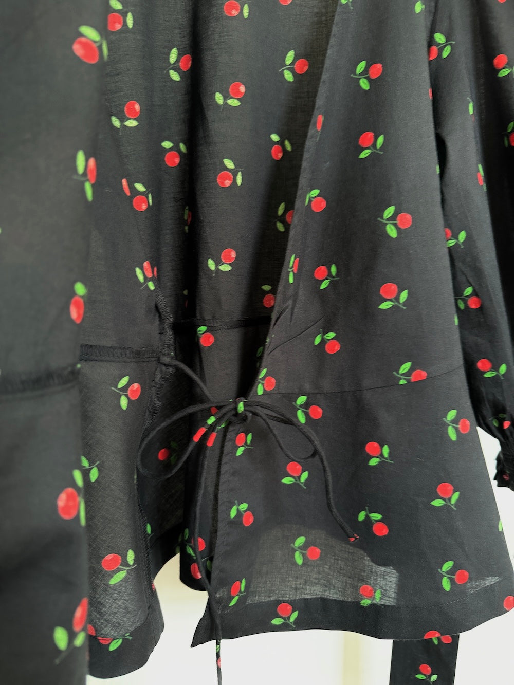 Cara Wrap Blouse with Shirred Cuff Cherry Print