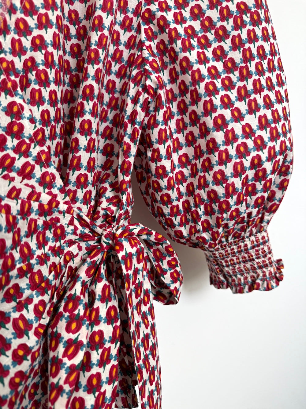 Cara Wrap Blouse with Shirred Cuff Ditsy Tulip