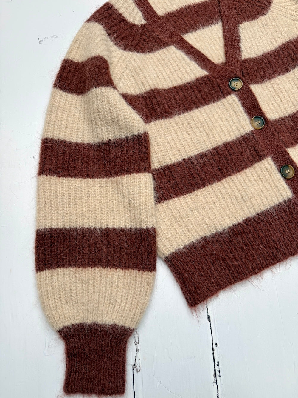 Joni Wide Stripe Wool Cardigan Brown Beige