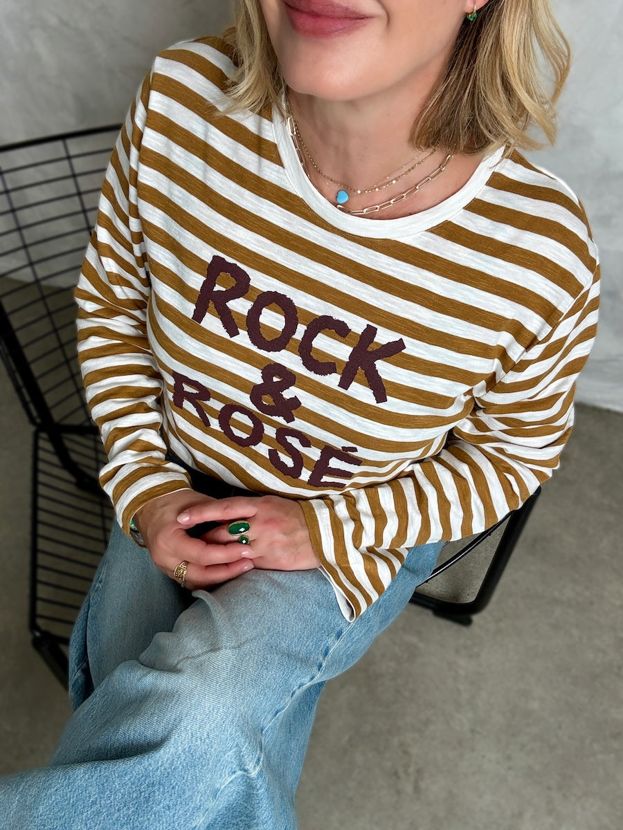 Rock and Rosé Bronze Stripe Long Sleeve Tee