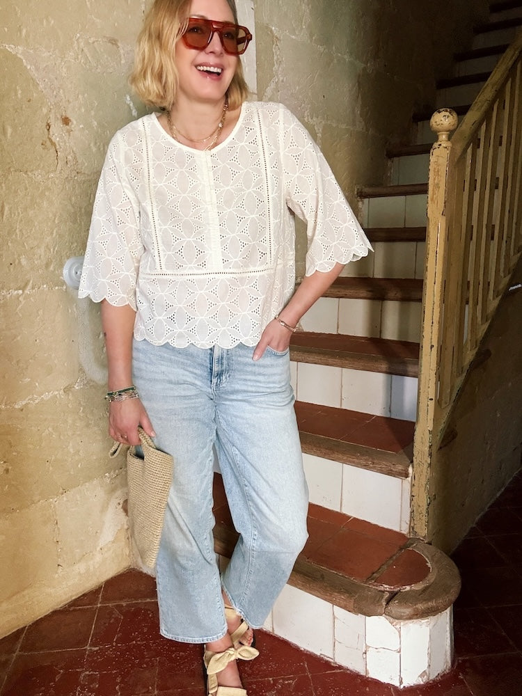 Sadie Broderie Blouse Scalloped Edge Cream