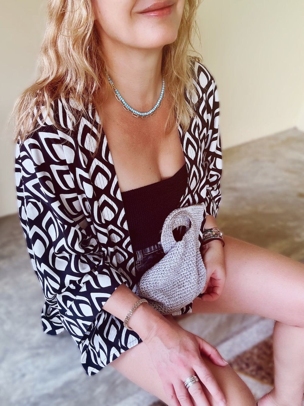 Abi Kimono Geo Print Black White