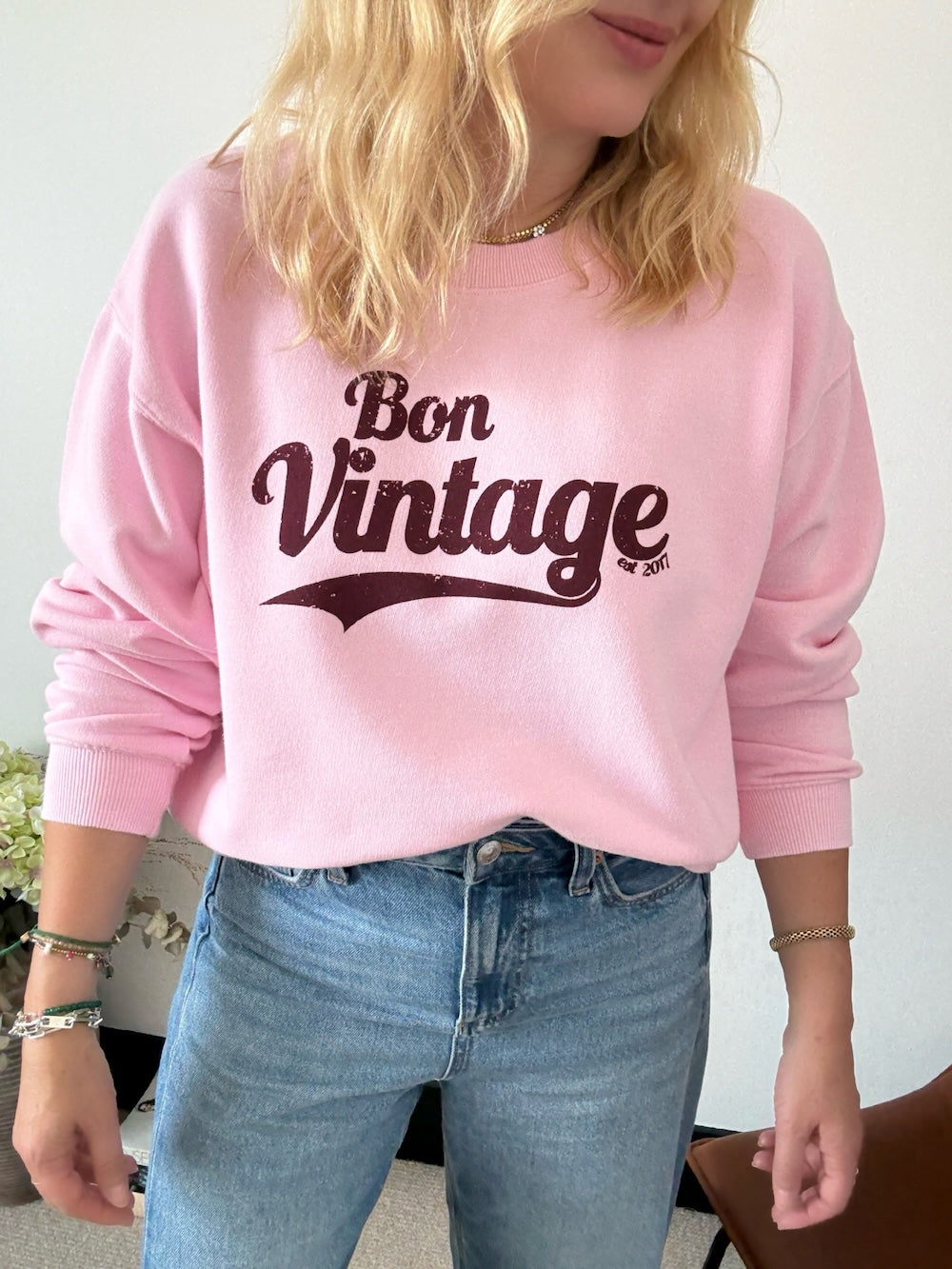 Bon Vintage Retro Sweatshirt Pink Burgundy