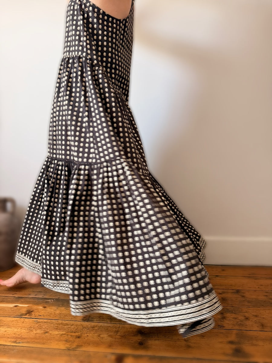 Celeste Organic Cotton Tiered Full Skirt Maxi Dress Deep Brown