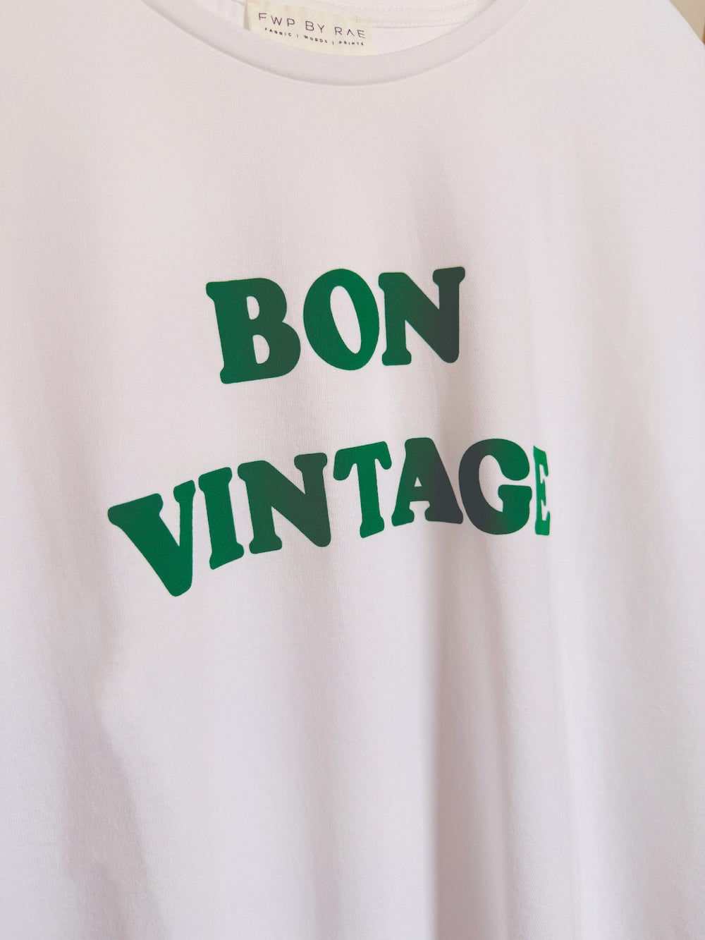 Bon Vintage 3/4 Sleeve Organic Cotton Top White Green