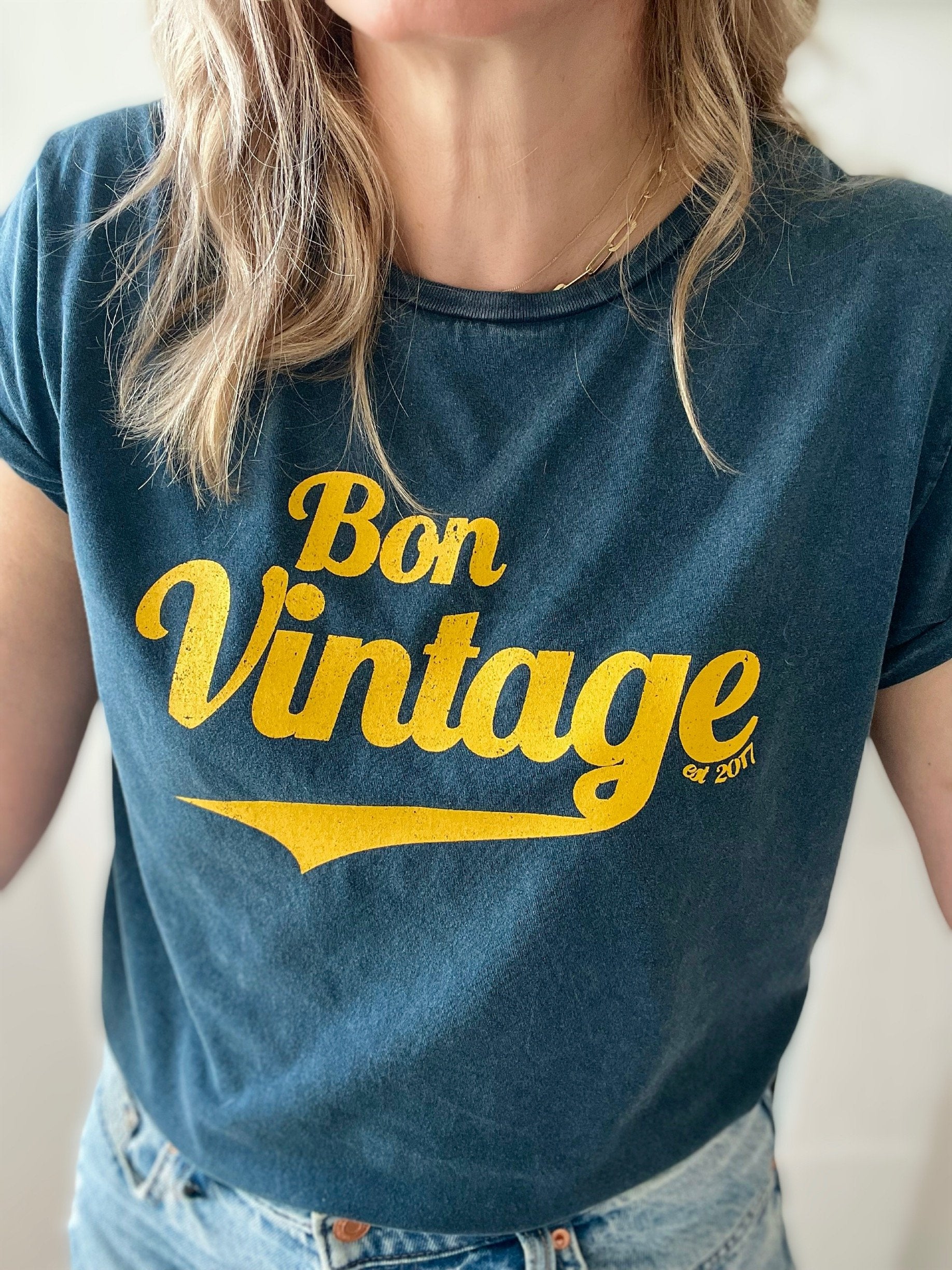 bon vintage retro tee stone wash denim yellow | fwp by rae