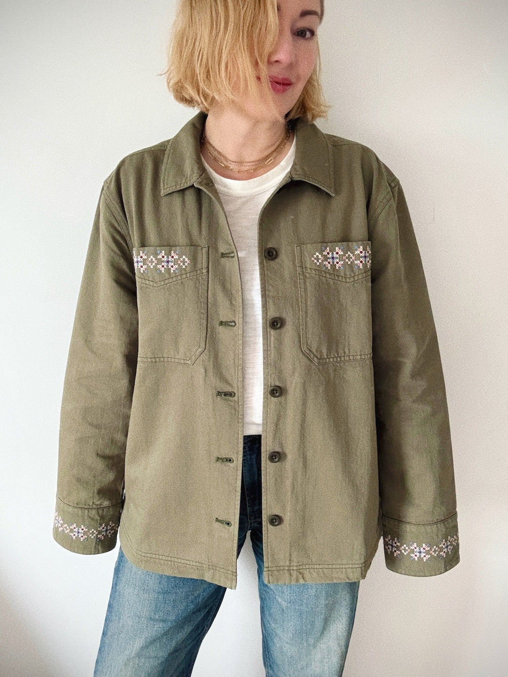 Sienna Embroidered Utility Jacket Khaki