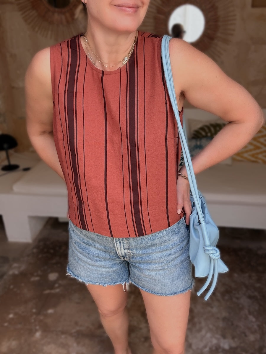 Imogen Shell Top Russet Brown Stripe
