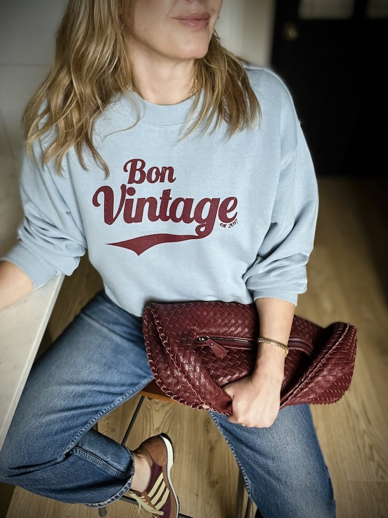 Bon Vintage Retro sweatshirt blue and wine
