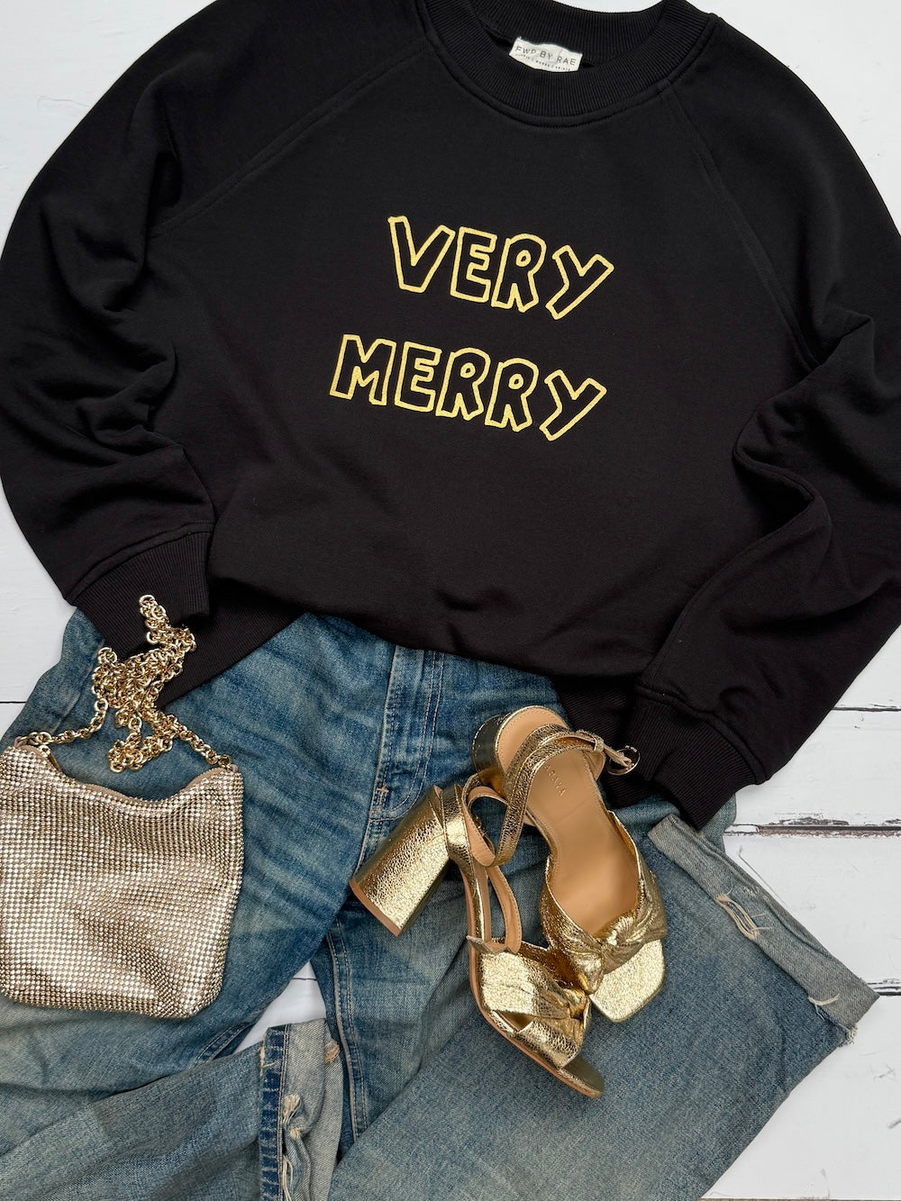 Very Merry Sweatshirt Black Gold