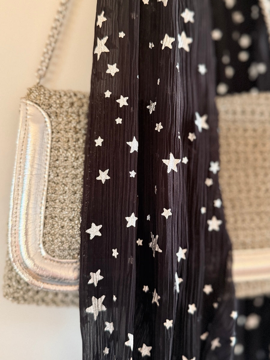 Crinkle Chiffon Star Print Blouse with Tie