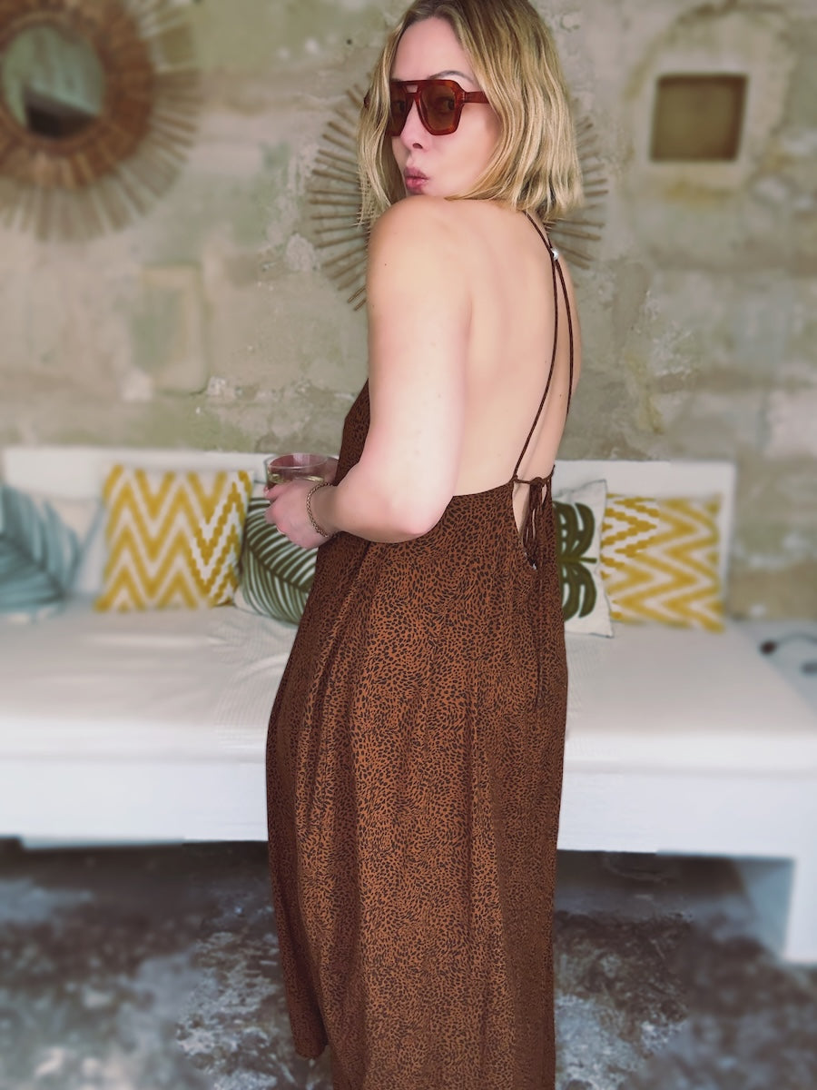 Uma Halter Neck Summer Maxi Dress Brown