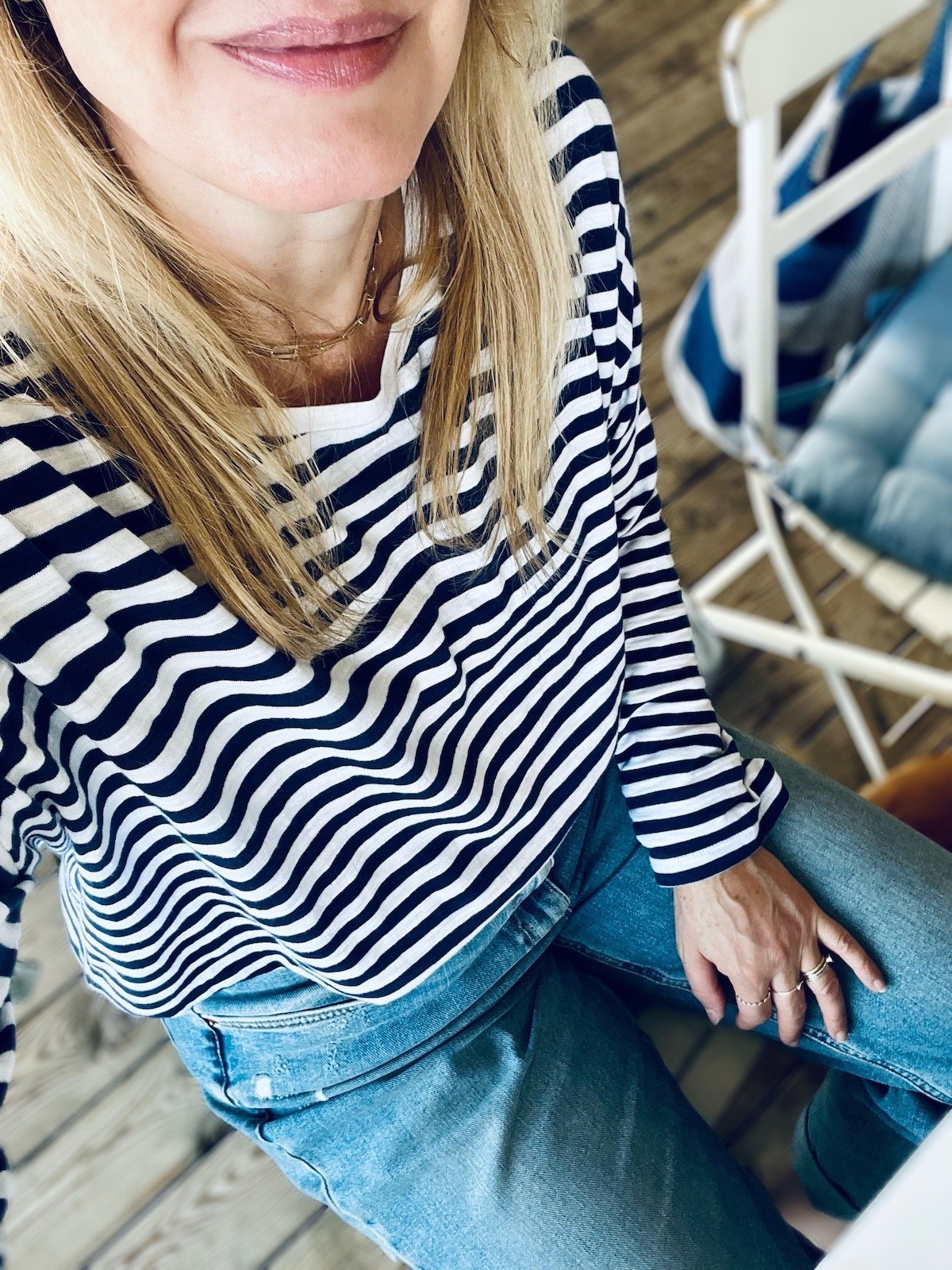 Stripe Long Sleeve tee navy white