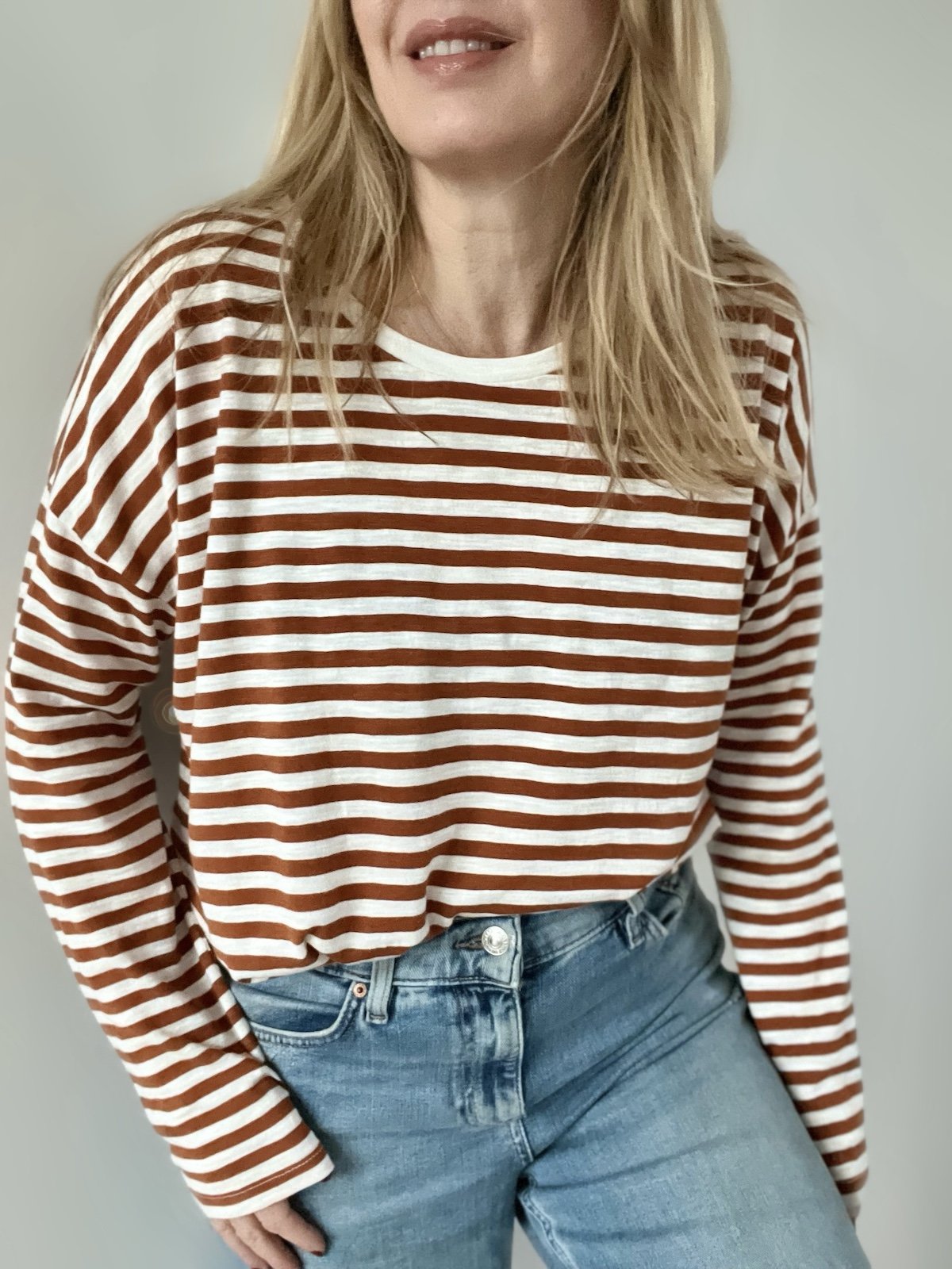 stripe long sleeve tee toffee cream | fwp by rae